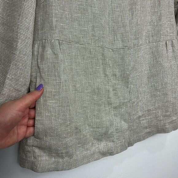 J. Jill Beige Linen Blend Metallic Shimer 3/4 Sleeve Light Jacket Size L - Picture 4 of 13